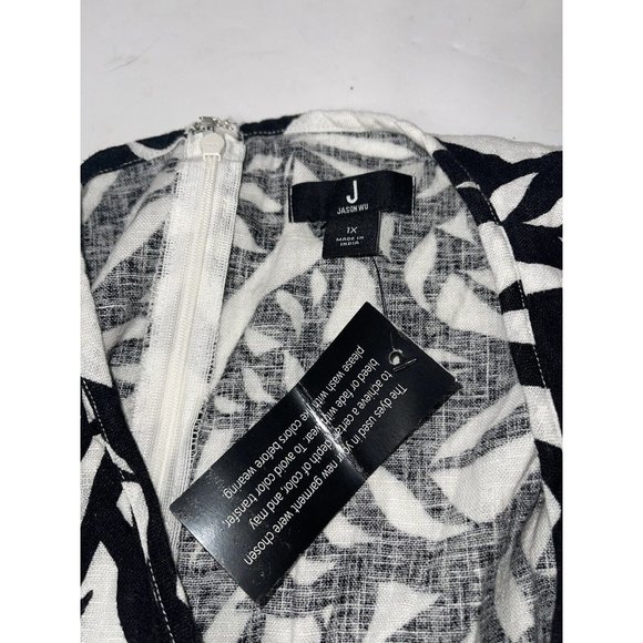 NWT Jason Wu Linen Blend Romper Plus Size 1X White Black Palm Leaves Sleeveless - Picture 3 of 6